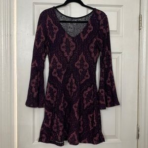 Women’s Purple Bell Sleeve A-Line Long Sleeve Dress